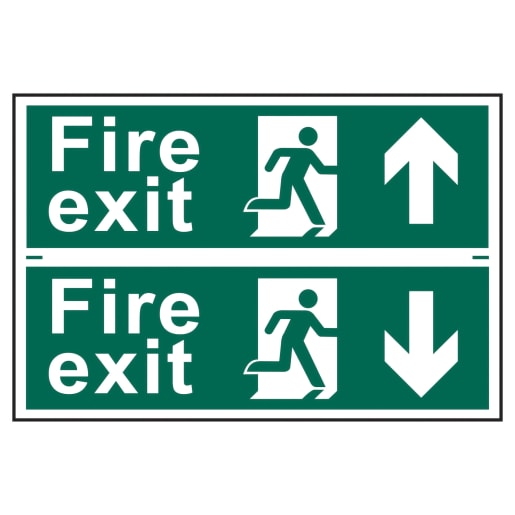 Fire Exit Man Running Arrow Up/Down' Sign 300mm x 100mm 2 Per Sheet
