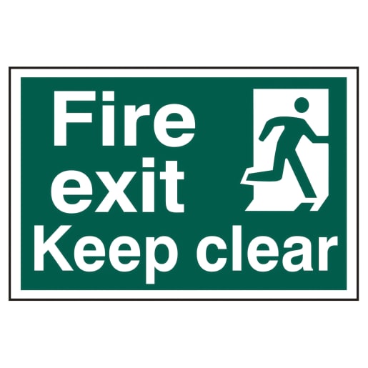 Fire Exit Keep Clear' Sign, Self-Adhesive Semi-Rigid PVC 300mm x 200mm