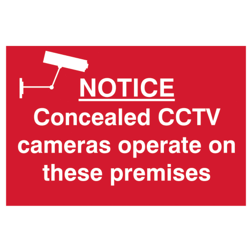 Notice Concealed CCTV On These Premises' Sign 300mm x 200mm