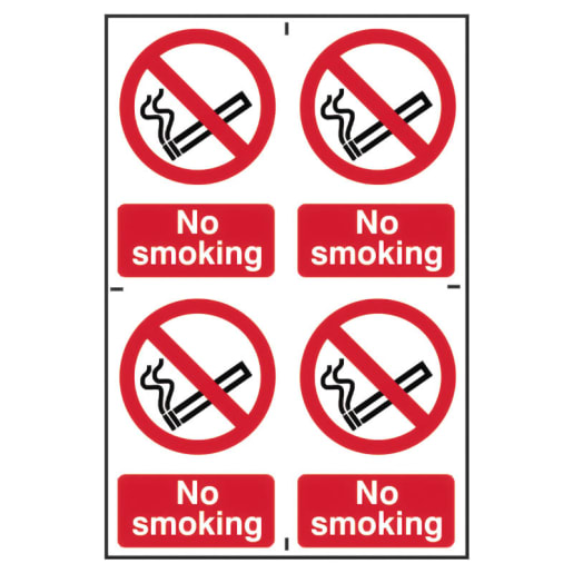 ‘No Smoking’ Sign, Self-Adhesive Rigid PVC, 4 per sheet 100mm x 150mm