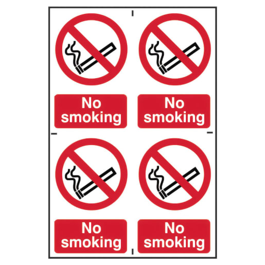 ‘No Smoking’ Sign, Self-Adhesive Rigid PVC, 4 per sheet 100mm x 150mm