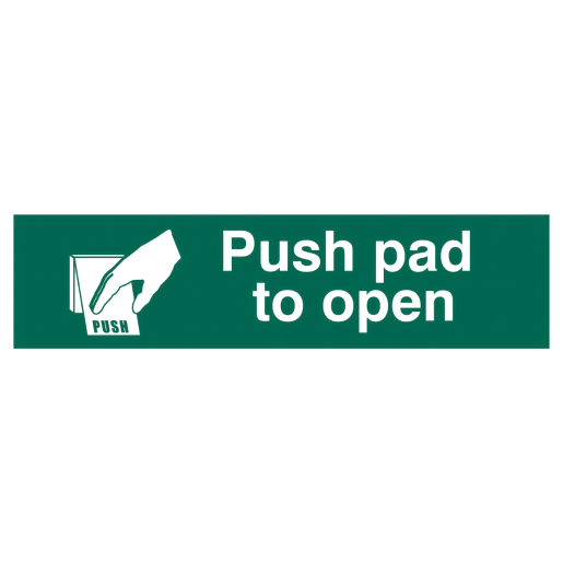 Push Pad To Open' Sign, Self-Adhesive Semi-Rigid PVC 200mm x 50mm