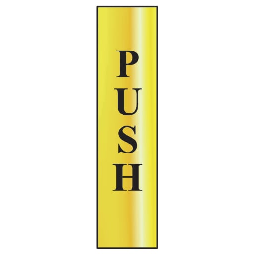 Push (Vertical)' Sign, Polished Gold Effect 200mm x 50mm