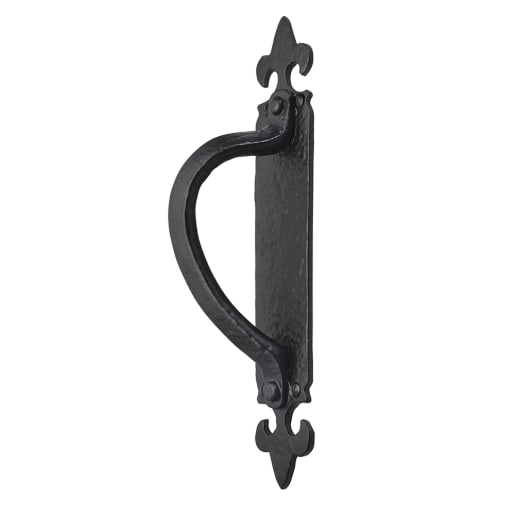 Old Hill Iron No.4252 Fleur de Lys Cranked Pull Handle LH 265 x 45mm Black Antique 