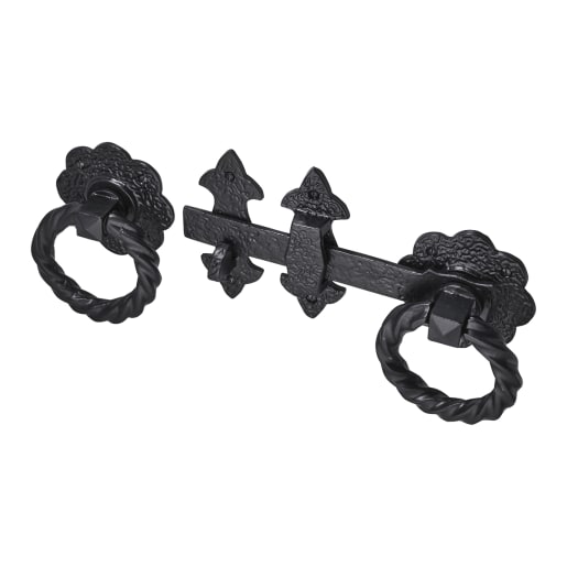 Old Hill Ironworks No.4416 Fleur de Lys H/D Twist Ring Gate Latch 210mm Black Antique 