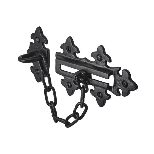 Old Hill Ironworks No.4365 Fleur de Lys Door Chain 135 x 85mm Black Antique 