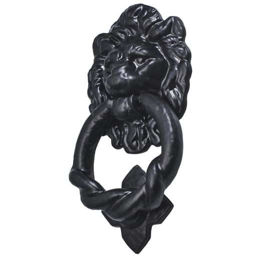 Old Hill Ironworks No.4367 Lion Head Door Knocker 90mm Black Antique