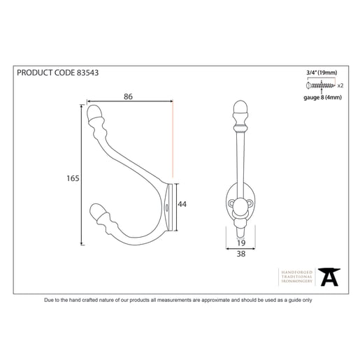 From the Anvil Smooth Hat and Coat Hook 152mm Natural