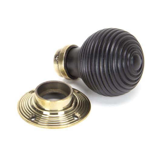From the Anvil Beehive Mortice/Rim Knob Set Aged Brass/Ebony