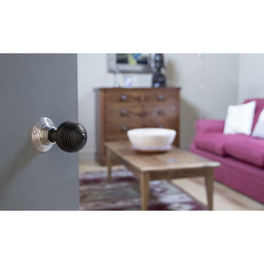 From the Anvil Beehive Mortice/Rim Knob Set Polished Nickel/Ebony