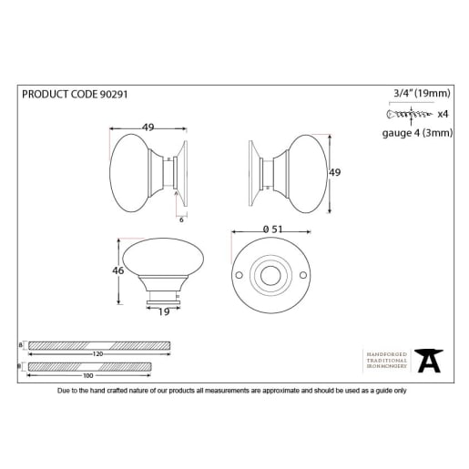 From the Anvil Mushroom Mortice/Rim Knob Set Polished Chrome
