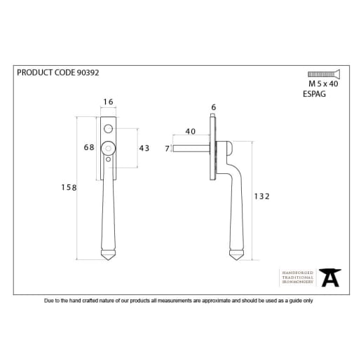 From the Anvil Avon Reversible Window Espagnolette Beeswax