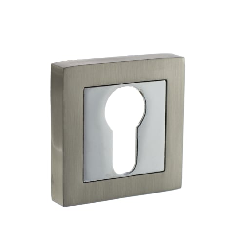 Status Euro Escutcheon on S4 Square Rose Satin Nickel/Polished Chrome
