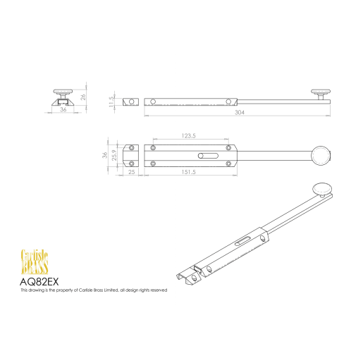 Carlisle Brass Extended Surface Bolt Polished Brass
