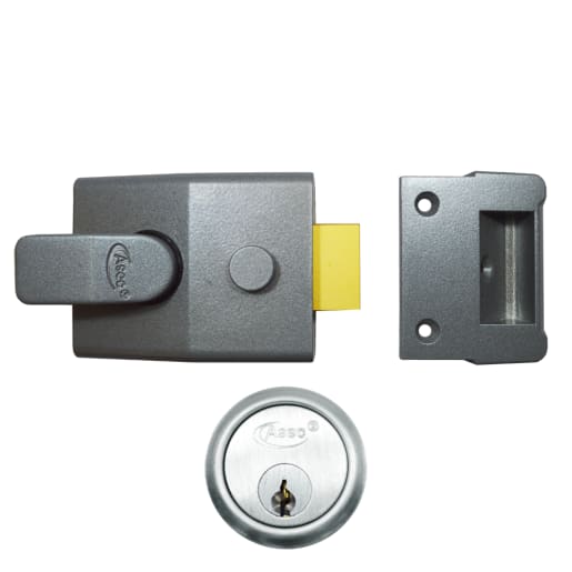 ASEC AS15 & AS19 Deadlocking Nightlatch 60mm Dull Metal Grey - Satin Chrome Boxed