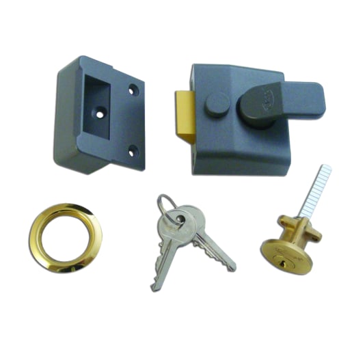 ASEC AS14 & AS18 Non-Deadlocking Nightlatch 40mm Dull Metal Grey Case - PB Cylinder Boxed