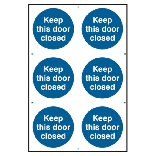 ASEC `Keep This Door Closed` 200mm x 300mm PVC Self Adhesive Sign - 6 Per Sheet