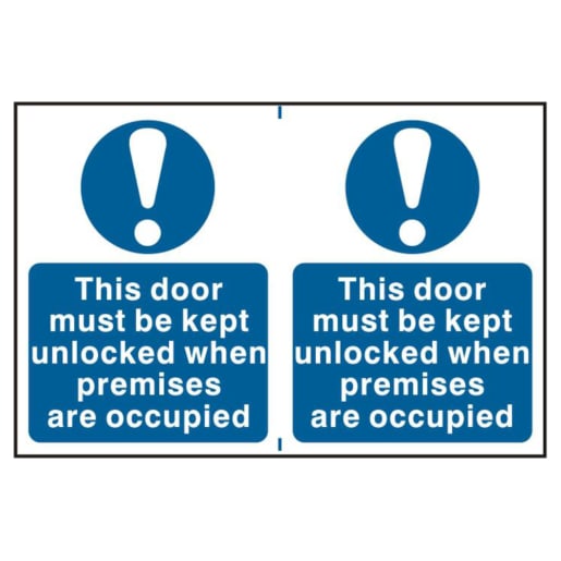 ASEC `This Door Must Be Kept Unlocked When Premises Are Occupied` 200 x 300mm PVC Sign - 2 Per Sheet