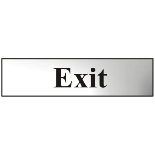 ASEC `Exit` 200mm x 50mm Chrome Self Adhesive Sign - 1 Per Sheet