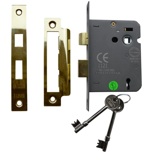ASEC Vital 3 Lever Sashlock 65mm Polished Brass