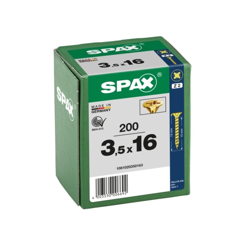 SPAX YELLOX Coated Universal Woodscrews PZ2 Bit Recess 3.5 x 16mm Box of 200