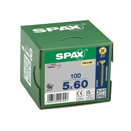 SPAX YELLOX Coated Universal Woodscrews PZ2 Bit Recess 5.0 x 60mm Box of 100