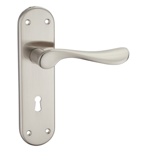 Wave Satin Nickel Lever Lock on Backplate