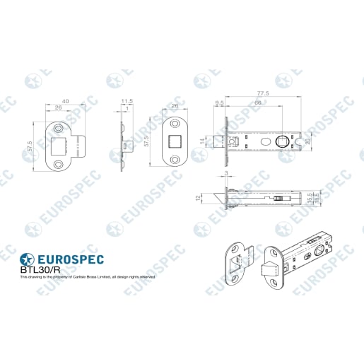 Eurospec Bolt Through Tubular Mortice Latch Radius 76mm Matt Black