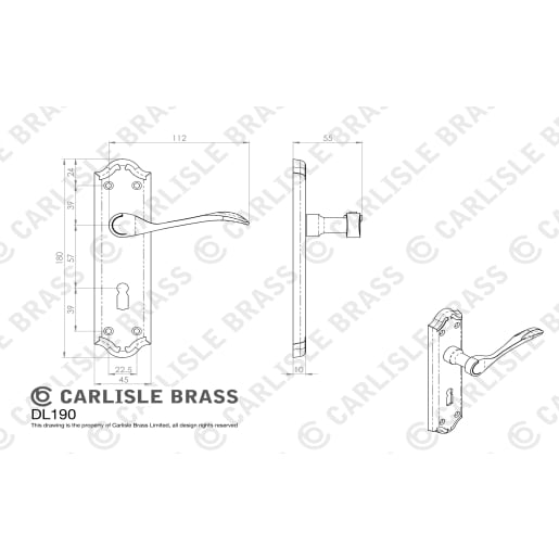 Carlisle Brass Madrid Lever Lock on Backplate Furniture Polished Chrome