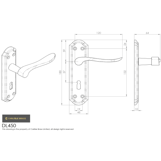 Carlisle Brass Lytham Door Lever Lock on Backplate Polished Chrome