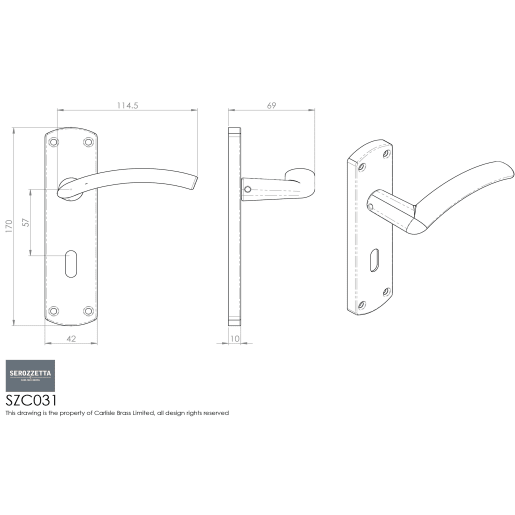 Serozzetta Tres Lever Lock Furniture Satin Chrome