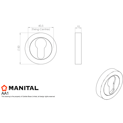 Carlisle Brass Euro Profile Escutcheon 10 x 50mm Satin Chrome