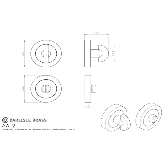 Carlisle Brass Concealed Fix Thumb Turn and Release Polished Chrome