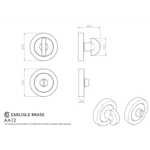 Carlisle Brass Thumbturn & Release 50mm Polished Brass Long Spindle