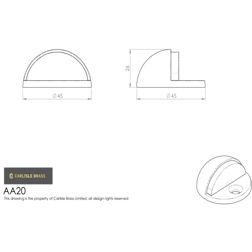 Carlisle Brass Oval Floor Mounted Door Stop 44 x 22mm Polished Brass