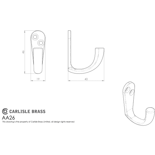 Carlisle Brass Victorian Single Robe Hook 46mm Polished Chrome