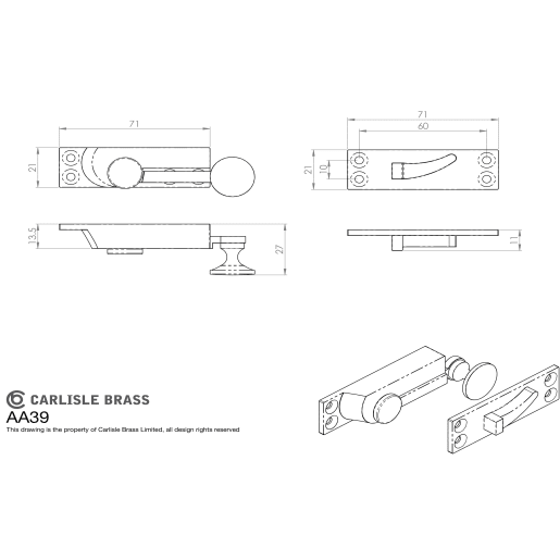 Carlisle Brass Architectural Quadrant Sash Fastener Polished Brass