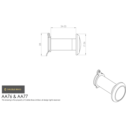 Carlisle Brass Standard Door Viewer 180 Degree Plastic Lens Polished Brass