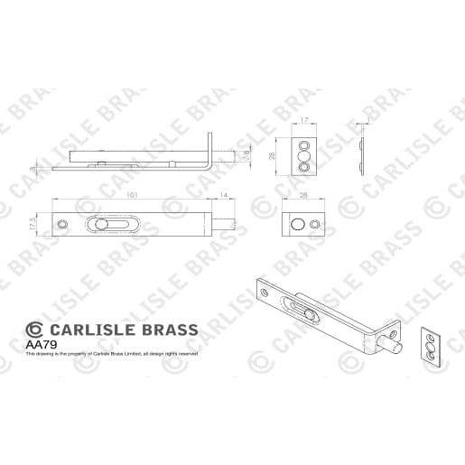 Carlisle Brass Sunk Slide Flush Bolt 100 x 18mm Polished Brass