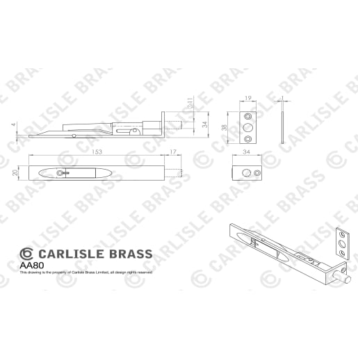 Carlisle Brass Lever Action Flush Bolt 152 x 20mm Polished Brass