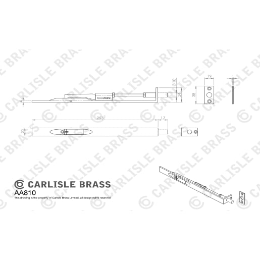 Carlisle Brass Flush Bolt Lever Action 254 x 20mm Polished Chrome