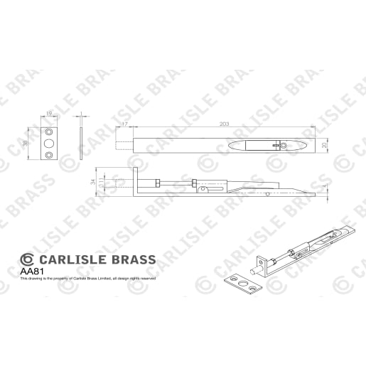 Carlisle Brass Lever Action Flush Bolt 204 x 20mm Polished Brass