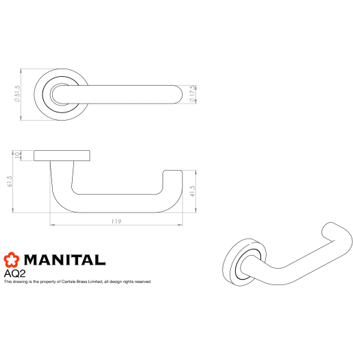 Manital Studio 'H' Lever on Round Rose Polished Brass