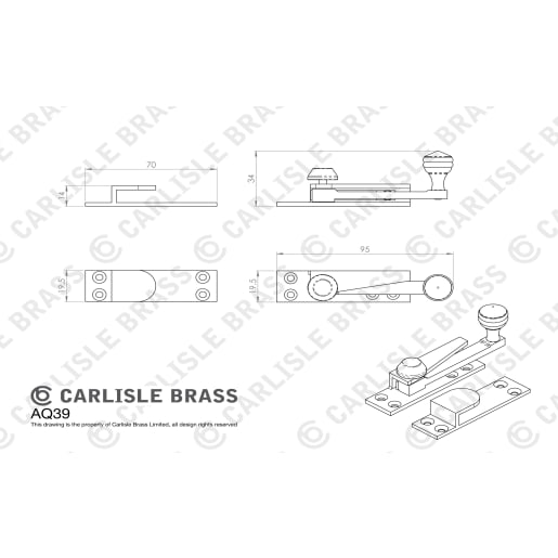 Carlisle Brass Sash Fastener Quadrant Arm Style Satin Chrome