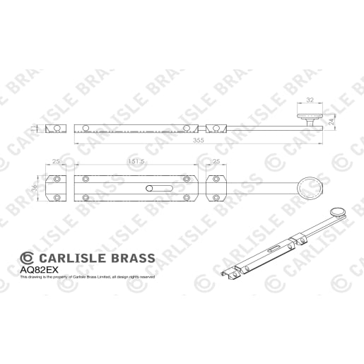 Carlisle Brass Extended Surface Bolt 355 x 36mm Satin Chrome