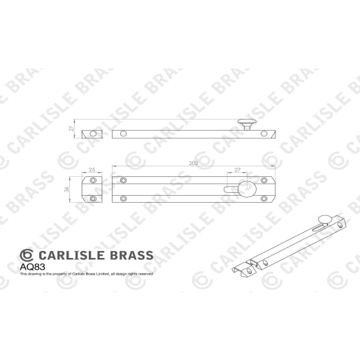 Carlisle Brass Surface Bolt Extruded Flat Keeper 203 x 35mm Polished Chrome