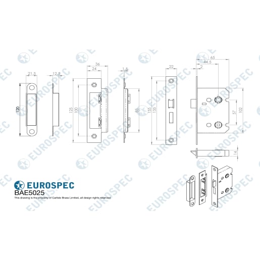 Eurospec Easi-T Residential Square Bathroom Lock 65mm Matt Black