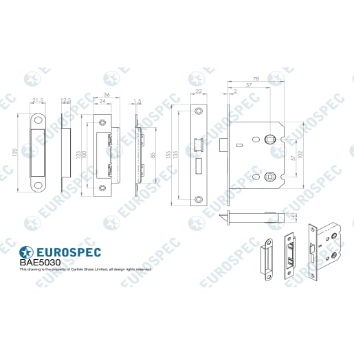 Eurospec Easi-T Residential Square Bathroom Lock 78mm Matt Black