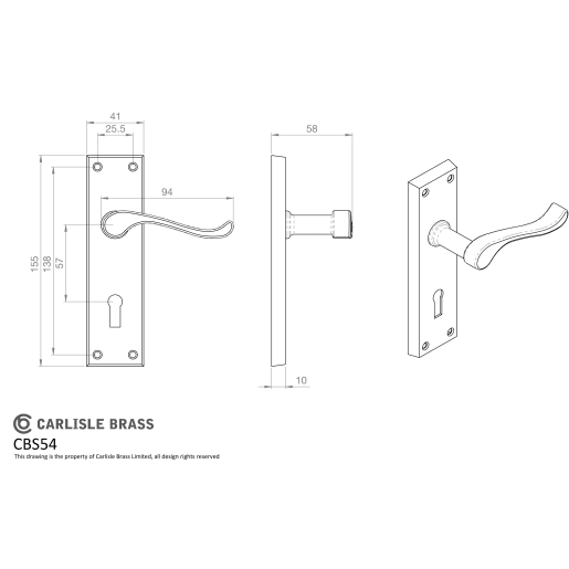 Carlisle Brass Contract Victorian Scroll Lever Lock Backplate Satin Chrome