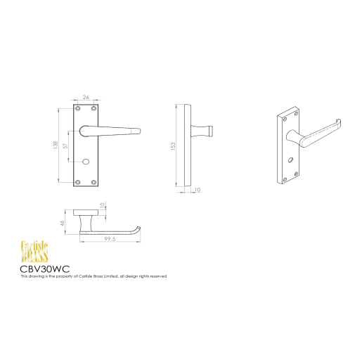 Carlisle Brass Victorian Flat Lever Bathroom Door Handle 100mm Polished Brass